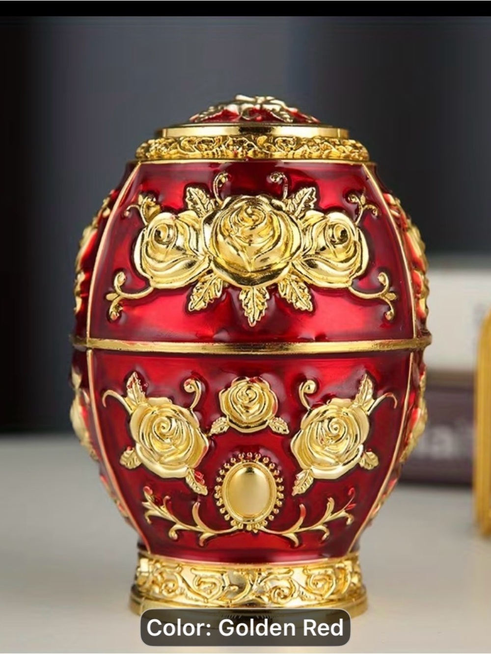 Golden Red Decorative Egg Trinket Box - Luxury Pop Up Toothpick Dispenser